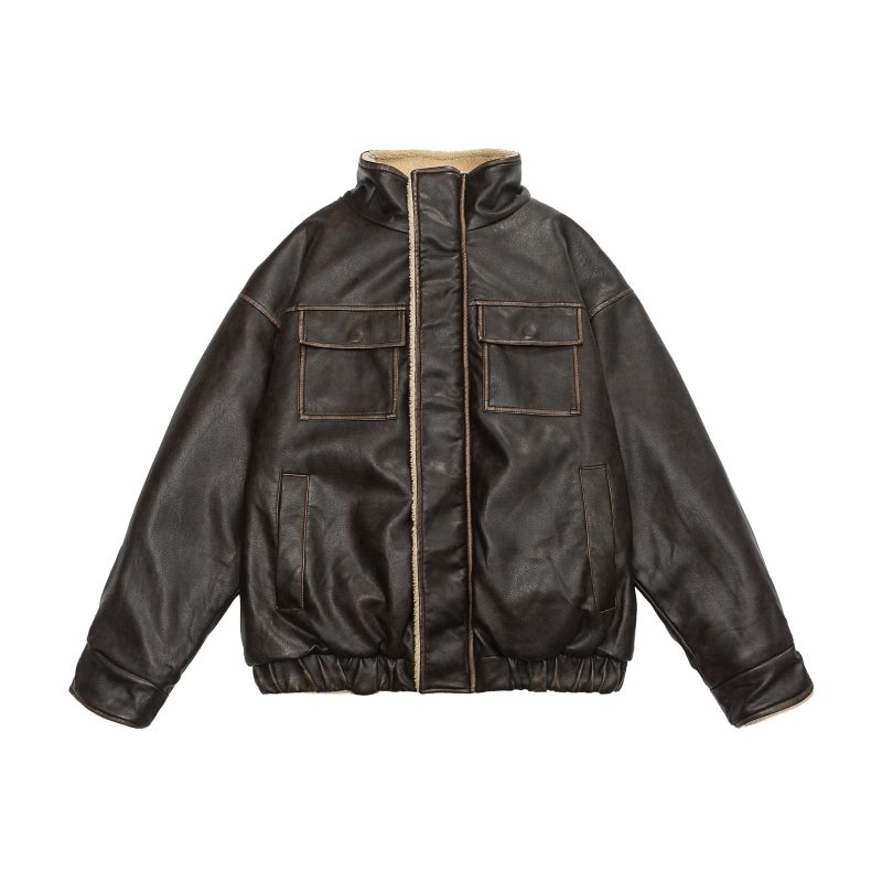 Retro Neutral Maillard Lamb Fur Coat Loose Leather Jacket Coat | ShopDecimals