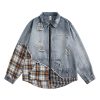 Irregular Stitching Plaid Denim Jacket | ShopDecimals