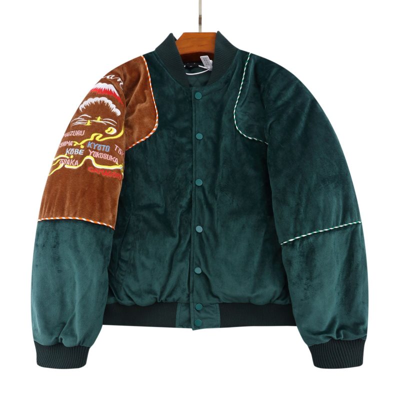 Embroidered Velvet Baseball Jacket Cotton Coat | ShopDecimals