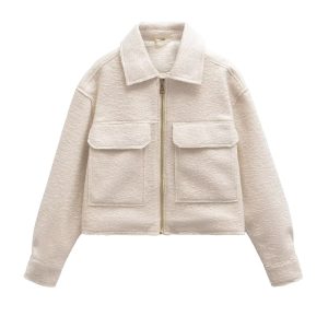 Women's Fashion Polo Collar Pocket Long-sleeved Coat | ShopDecimals