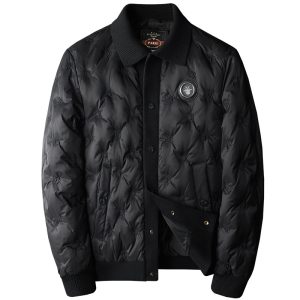 Embroidery Down Jacket Men's Turn-down Collar Coat | ShopDecimals
