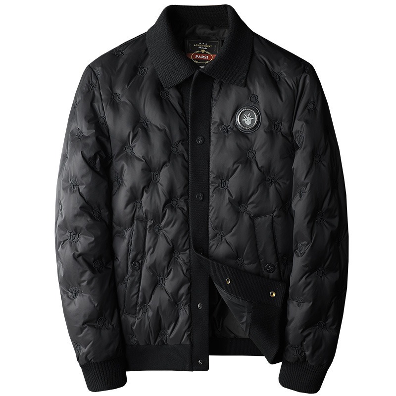 Embroidery Down Jacket Men's Turn-down Collar Coat | ShopDecimals