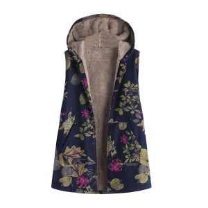 Women's Printed Hooded Sleeveless Top Plush Jacket | ShopDecimals