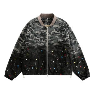 Gradient Tie-dyed Pleated Camouflage Jacket Coat | ShopDecimals