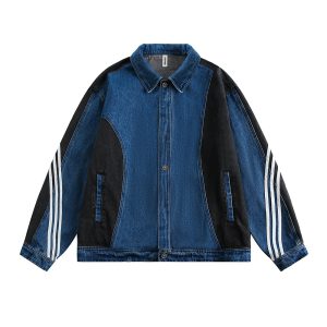 Side Stripe Stitching Loose Denim Jacket Men And Women European And American | ShopDecimals