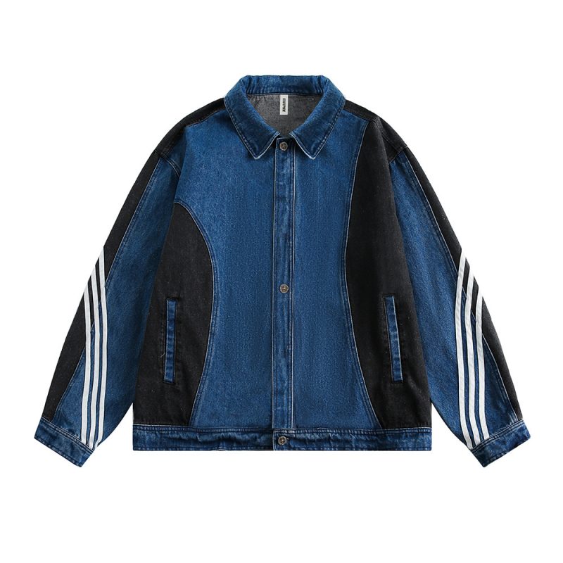 Side Stripe Stitching Loose Denim Jacket Men And Women European And American | ShopDecimals