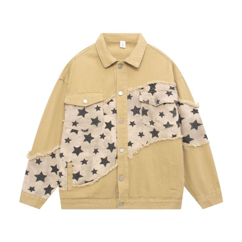 Men's Maychao Stitching Edging Washed Denim Jacket | ShopDecimals