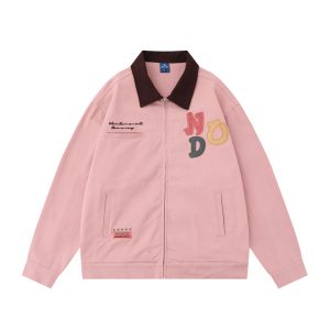 Color Letter Veneer Embroidery Contrast Color Lapel Denim Jacket | ShopDecimals
