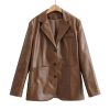 Temperament Commuting Light Cooked Wind Big Pocket Faux Leather Suit Jacket | ShopDecimals