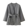 Women's Clothing Fashion Long Sleeve Waistband Reversible Woolen Jacket | ShopDecimals