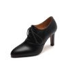High Heel Lace-up Authentic Leather British Style Pointed Leather Shoes Mid Heel Loafers | ShopDecimals