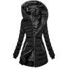 Hooded Warm Fleece Padded Jacket Mid-length Jacket Black Padded Jacket | ShopDecimals