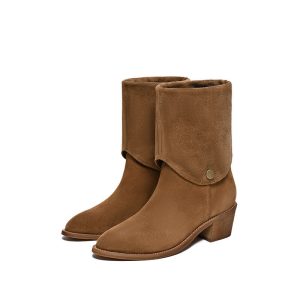 Matte Cowhide Western Denim Pointed-toe Short Tube Boots Fashion Boots Pile Style Boots All-matching Boot | ShopDecimals