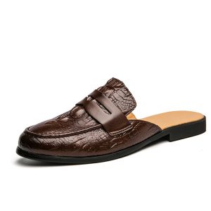 Men's Closed Toe Half-support Leather Shoes Crocodile Pattern Slipper | ShopDecimals