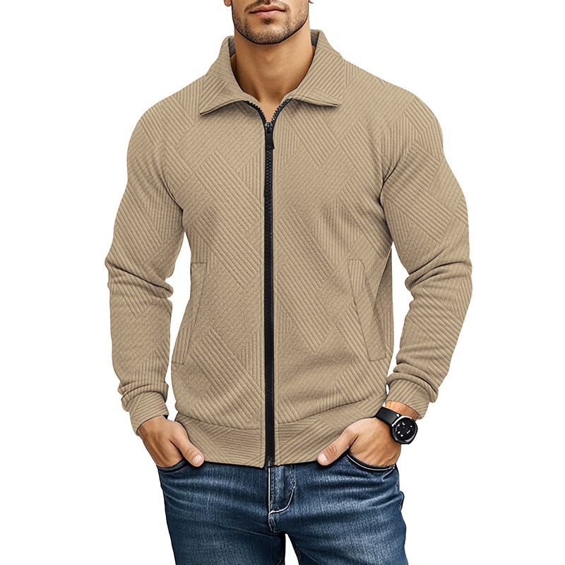 Men's Casual Jacket Solid Color Waffle Turn-down Collar Coat | ShopDecimals