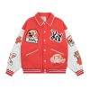 Cartoon Embroidery Contrast Color Stitching Thickening Quilted Baseball Jacket For Men | ShopDecimals