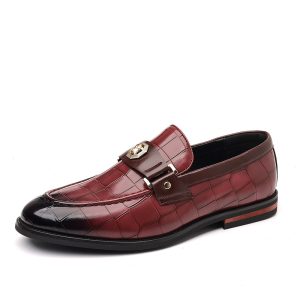Plaid Casual Loafers Men's Banquet Slip-on Metal Buckle Shoe | ShopDecimals
