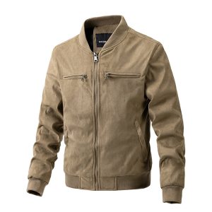 Suede Stand Collar Men's Jacket Double Zipper Pocket Clothing Mens | ShopDecimals