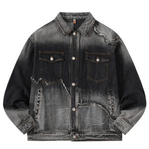 American Retro High Street Washed Destroyed Denim Jacket | ShopDecimals