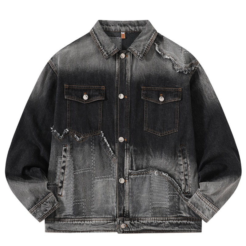 American Retro High Street Washed Destroyed Denim Jacket | ShopDecimals