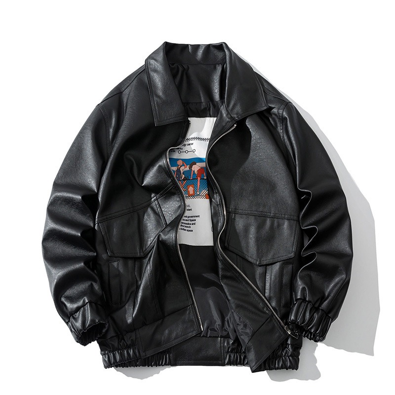 Fashionable Men's Loose Lapel Collar Handsome Leather Jacket | ShopDecimals