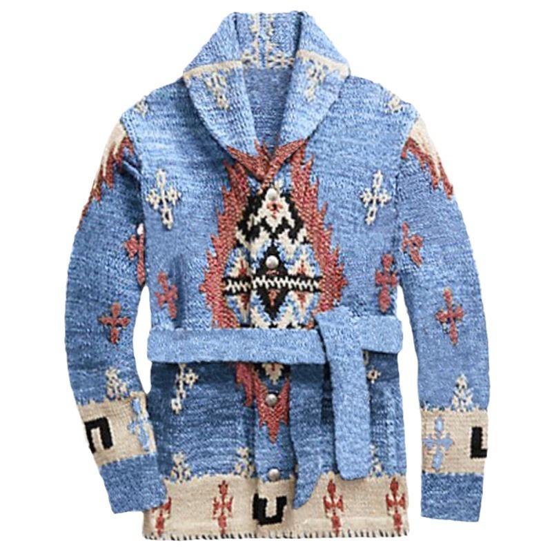 American Retro Heavy Industry Jacquard Sweater Mid-length Thickened Sweater Coat | ShopDecimals