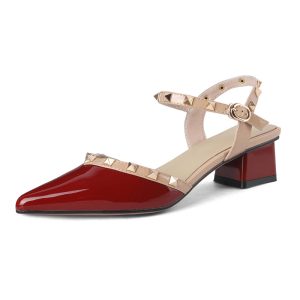 Fashion Pointed Rivets Middle Heel Back Empty Shoes | ShopDecimals