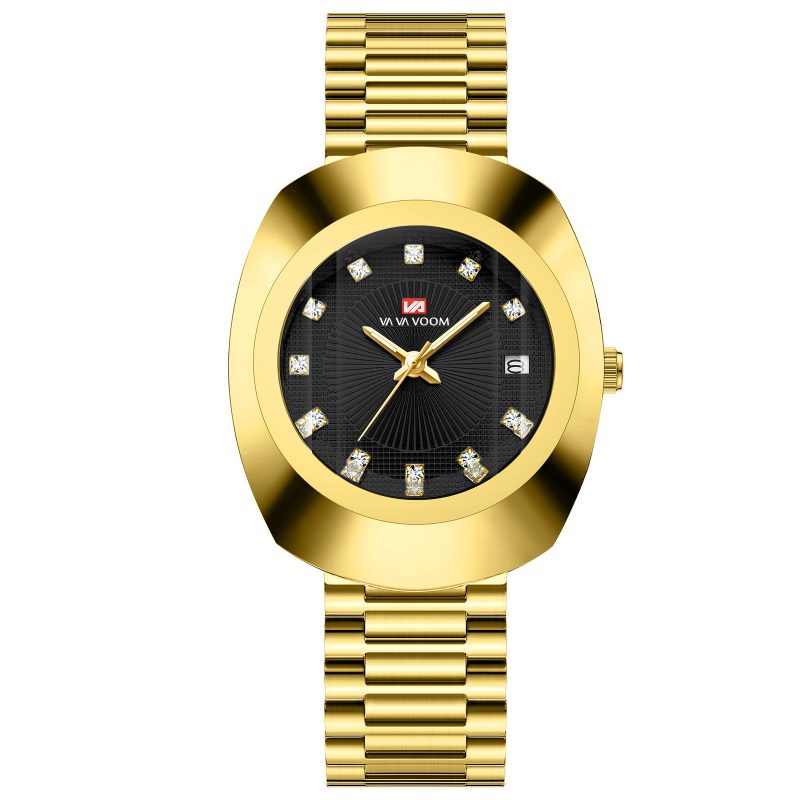 Couple Quartz Watch Yellow Gold Diamond Waterproof Steel Belt Watch | ShopDecimals
