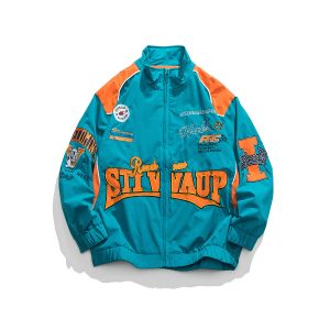 Hip-Hop Street Embroidery Multicolor Stand Collar Motorcycle Jacket | ShopDecimals