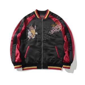 Machine Embroidery Men's Koi Embroidered Cotton Coat Jacket | ShopDecimals