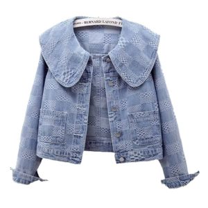 Niche Sailor Collar Jacquard Short Denim Coat | ShopDecimals