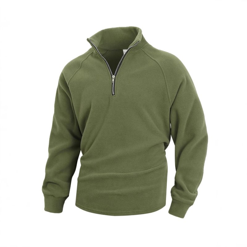 Slim-Fit Stand Collar Long Sleeve Pullover Coral Fleece Coat For Men | ShopDecimals