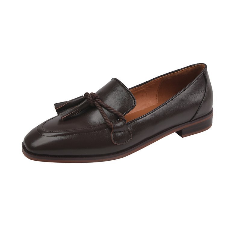 Vintage Leather Women's Round Head Tassel Low-cut Shoes