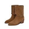 Matte Cowhide Western Denim Pointed-toe Short Tube Boots Fashion Boots Pile Style Boots All-matching Boot | ShopDecimals - Brown, 35