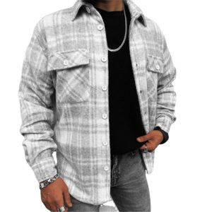 Men's Long-sleeved Shirt Lapel Double Pocket Flap Check | ShopDecimals