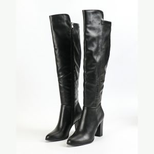 Women's Side Zipper Design Pointed Toe Chunky Heel Long Boots | ShopDecimals