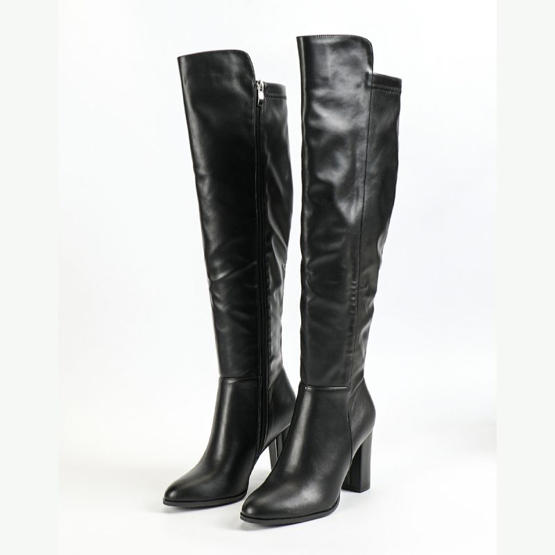 Women's Side Zipper Design Pointed Toe Chunky Heel Long Boots | ShopDecimals