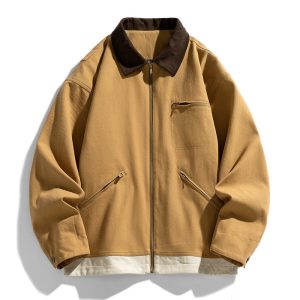 Contrast Color Washed Polo Collar Jacket Men | ShopDecimals