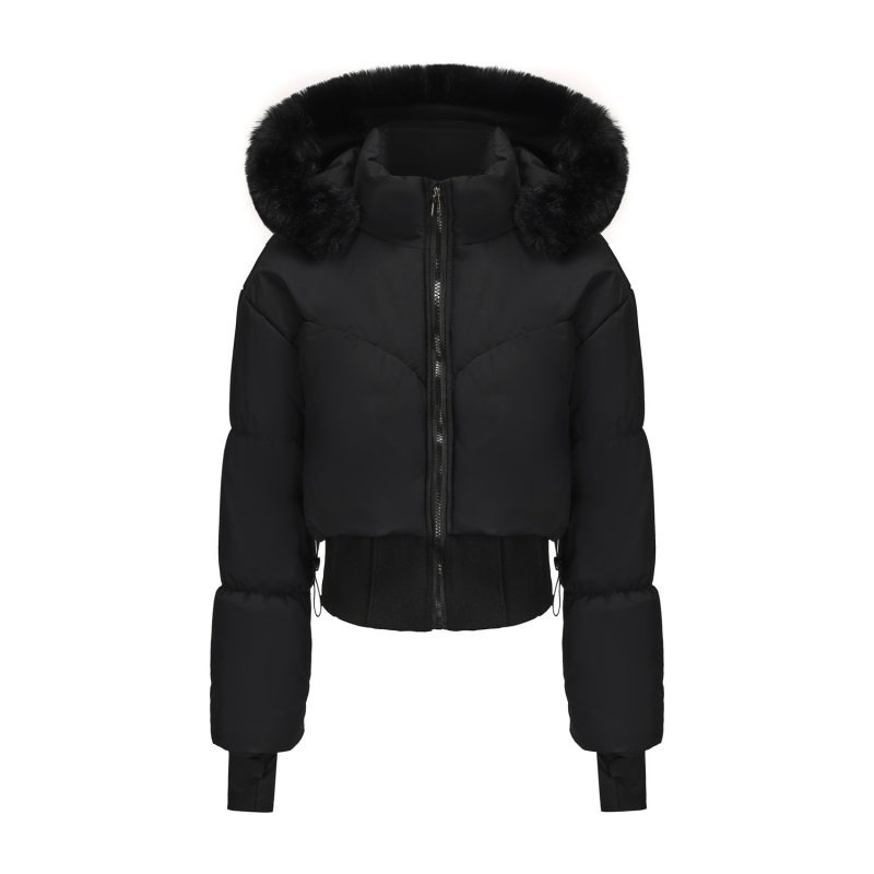 Women's Hooded Large Fur Collar Short Cotton Jacket | ShopDecimals