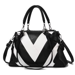 Fashion Handbag Soft Leather Hit Color Large Capacity Ladies Shoulder Bag | ShopDecimals