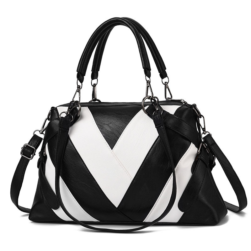 Fashion Handbag Soft Leather Hit Color Large Capacity Ladies Shoulder Bag | ShopDecimals