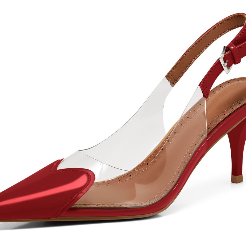 Womens Slingback Kitten Heels Clear Pumps Cute Heart Pointed Toe Party Dress Shoes | ShopDecimals