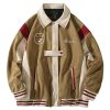 American Retro Color Block Embroidery Turn-down Collar Coat | ShopDecimals