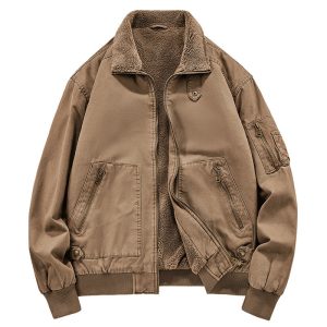 Men's Fleece-lined Washed Cotton Jacket Trendy Windproof | ShopDecimals