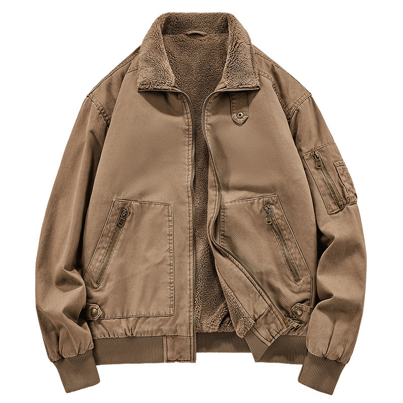 Men's Fleece-lined Washed Cotton Jacket Trendy Windproof | ShopDecimals
