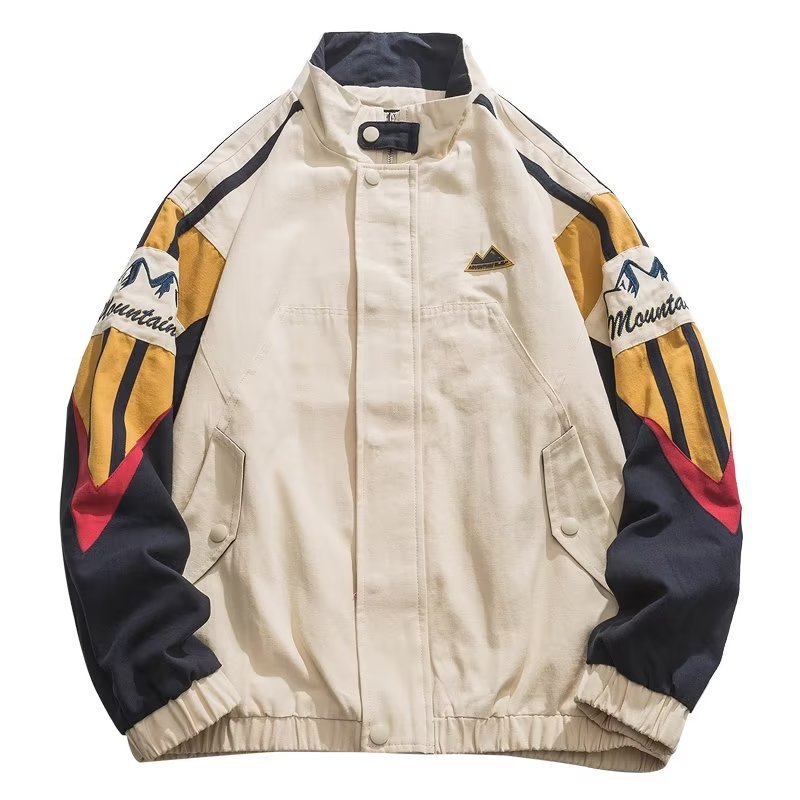 Couple Color Stitching Stand-collar Loose Casual Jacket | ShopDecimals