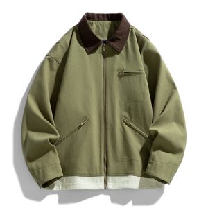 American Retro Workwear Autumn Loose Contrast Color Lapels Couple Jacket | ShopDecimals
