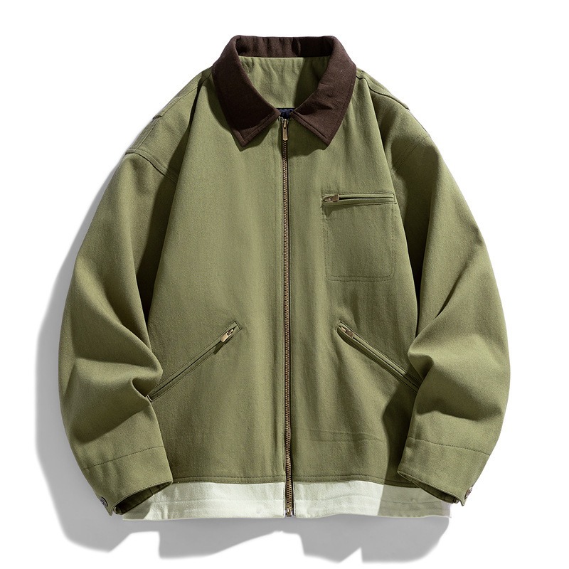 American Retro Workwear Autumn Loose Contrast Color Lapels Couple Jacket | ShopDecimals