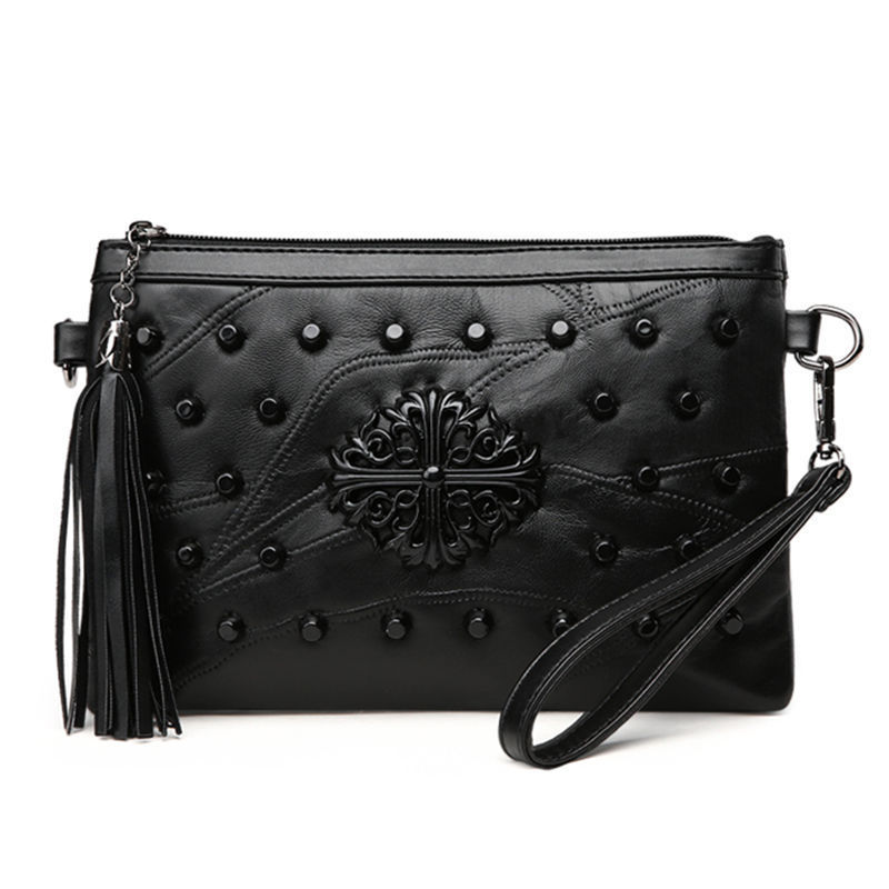 Leather Handbag Fashion Leisure Ladies' Bag Ladies Stitching Sheepskin Messenger Fringed Small Bag | ShopDecimals