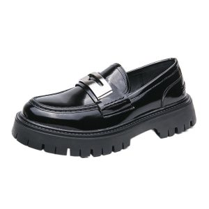 Summer Glossy Breathable Hidden Heel Platform Loafers Small Leather Shoes | ShopDecimals